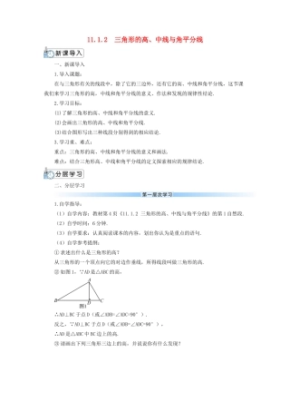 八年级数学上册 第十一章 三角形11.1 与三角形有关的线段11.1.2 三角形的高、中线与角平分线导学案（新版）新人教版-（新版）新人教版初中八年级上册数学学案