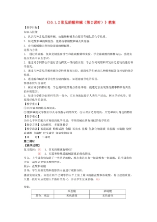 江苏省东台市唐洋镇中学九年级化学下册《10.1.2常见的酸和碱（第2课时）》教案 新人教版