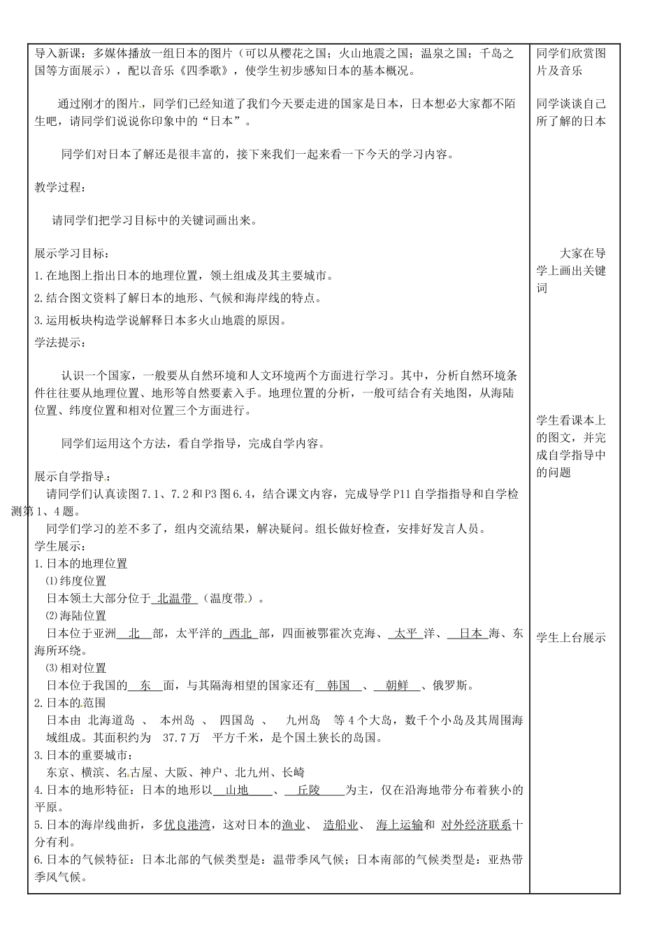 河北省衡水市景县黎阳学校七年级地理下册 第一节《日本（1）》教案 （新版）新人教版_第2页