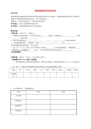 广西省桂林市灌阳县灌阳镇红旗初级中学七年级生物上册 第二单元 第二章 第三节 植物体的的结构层次导学案（无答案）（新版）新人教版