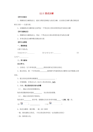八年级数学上册 第12章 整式的乘除 12.5 因式分解导学案 （新版）华东师大版-（新版）华东师大版初中八年级上册数学学案