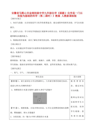 安徽省马鞍山市金瑞初级中学九年级化学《课题2 化学是一门以实验为基础的科学（第二课时）》教案 人教新课标版