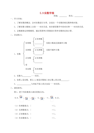 八年级数学上册 5.9实数学案 青岛版