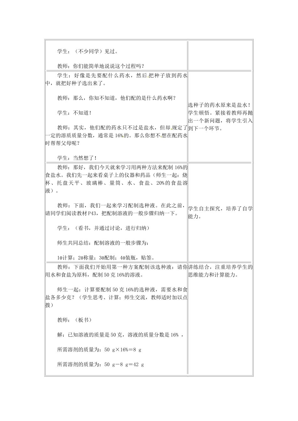 福建省长汀四中九年级化学下册《课题3 溶质的质量分数（第二课时）》教案 新人教版_第2页