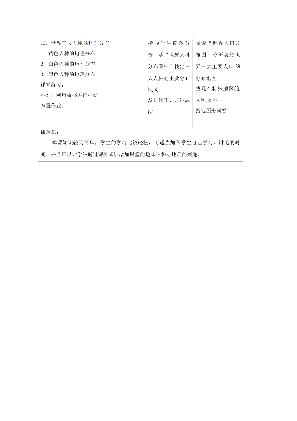 湖南省长沙县路口镇麻林中学七年级地理上册 第三章 第二节 世界的人种教学设计 （新版）湘教版_第2页