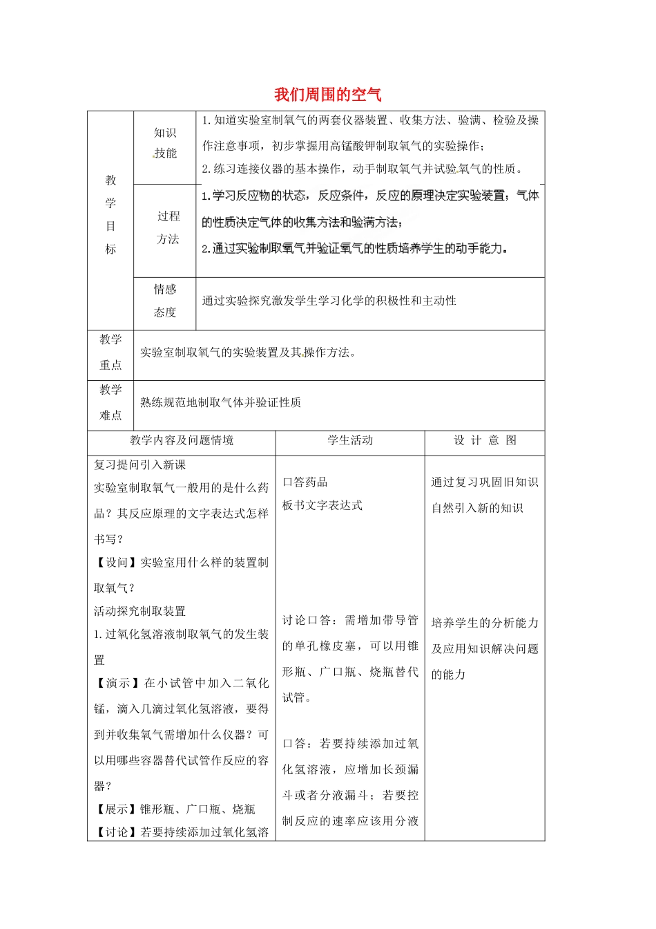 江苏省南京市长城中学九年级化学上册 2.3 我们周围的空气教案（第2课时） 新人教版_第1页
