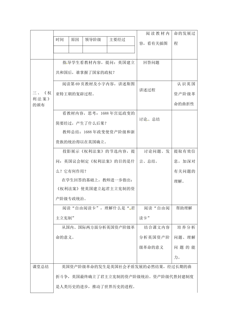 湖南省常德市第九中学九年级历史上册 第四单元 第11课 英国资产阶级革命教案 新人教版_第3页