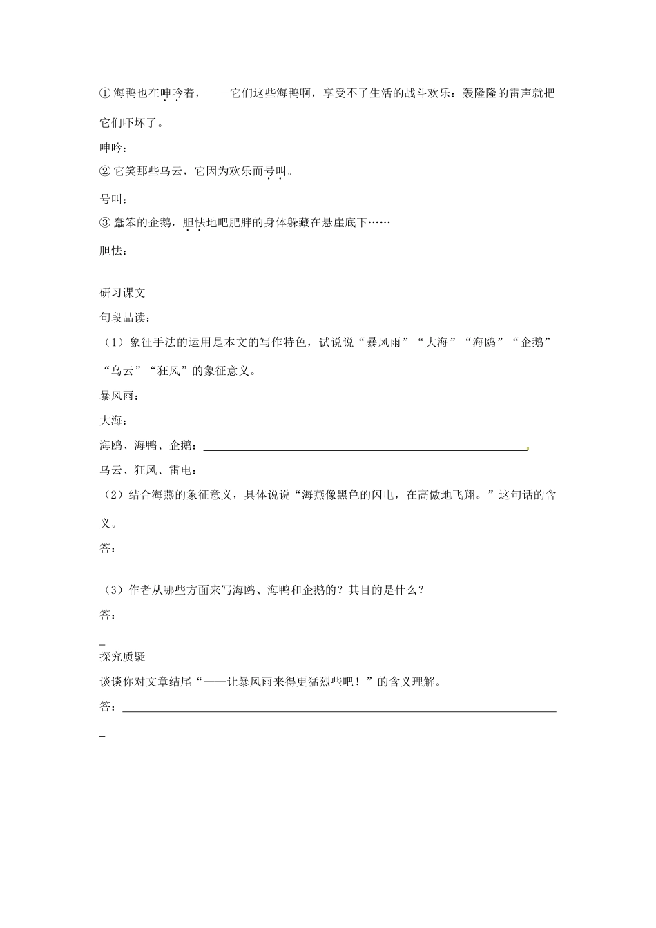 八年级语文下册 9 海燕学案3 新人教版-新人教版初中八年级下册语文学案_第3页