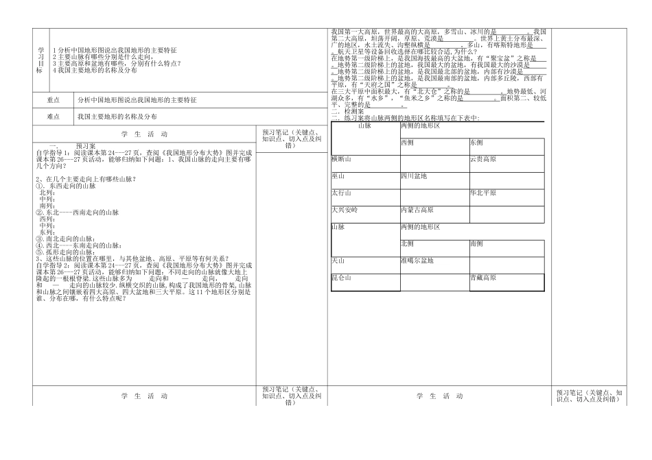 八年级地理上册 2.1 地形和地势学案（无答案）（新版）新人教版_第2页
