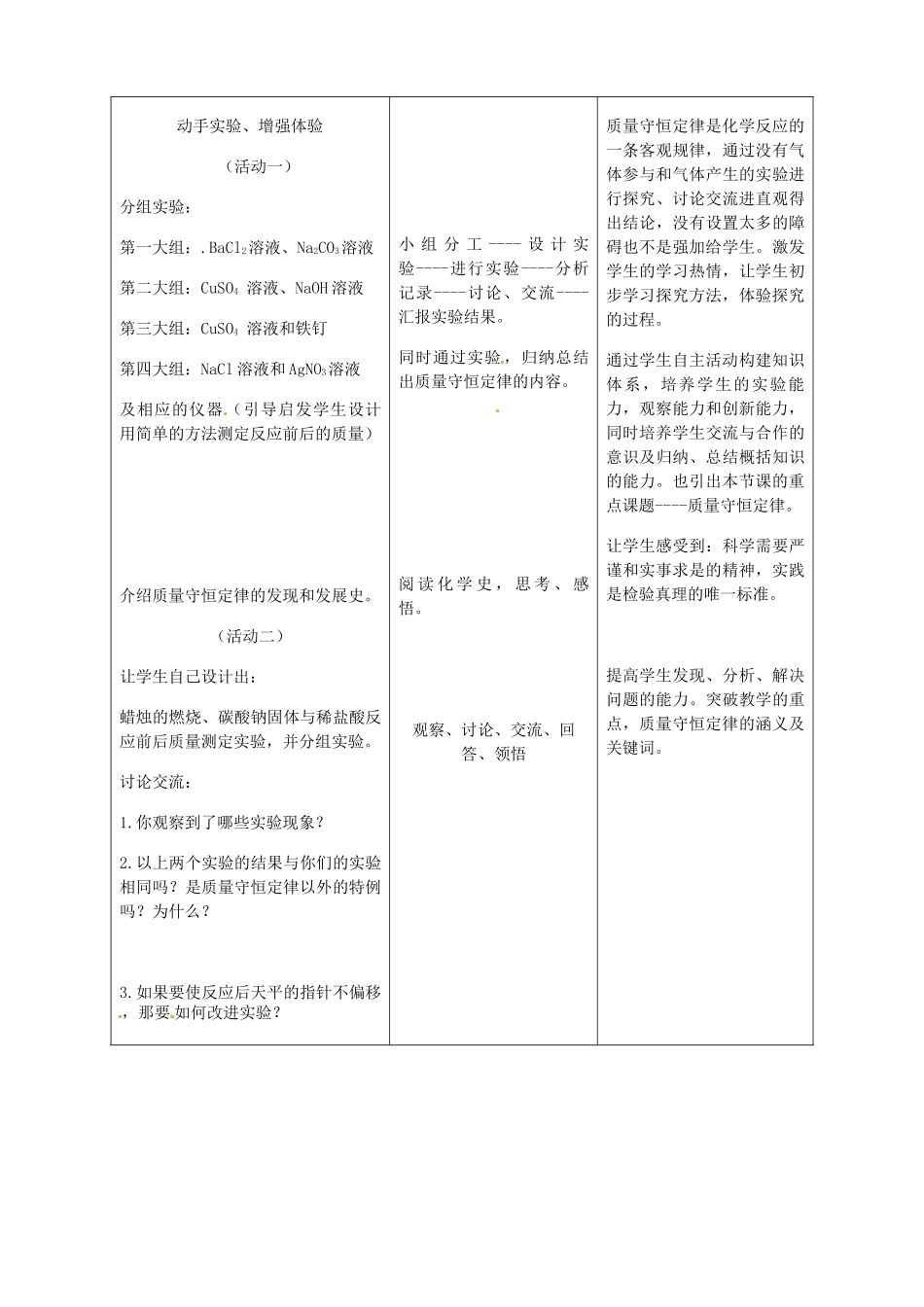 福建省福州江南水都中学九年级化学上册 4.5 质量守恒定律教案 （新版）新人教版_第3页