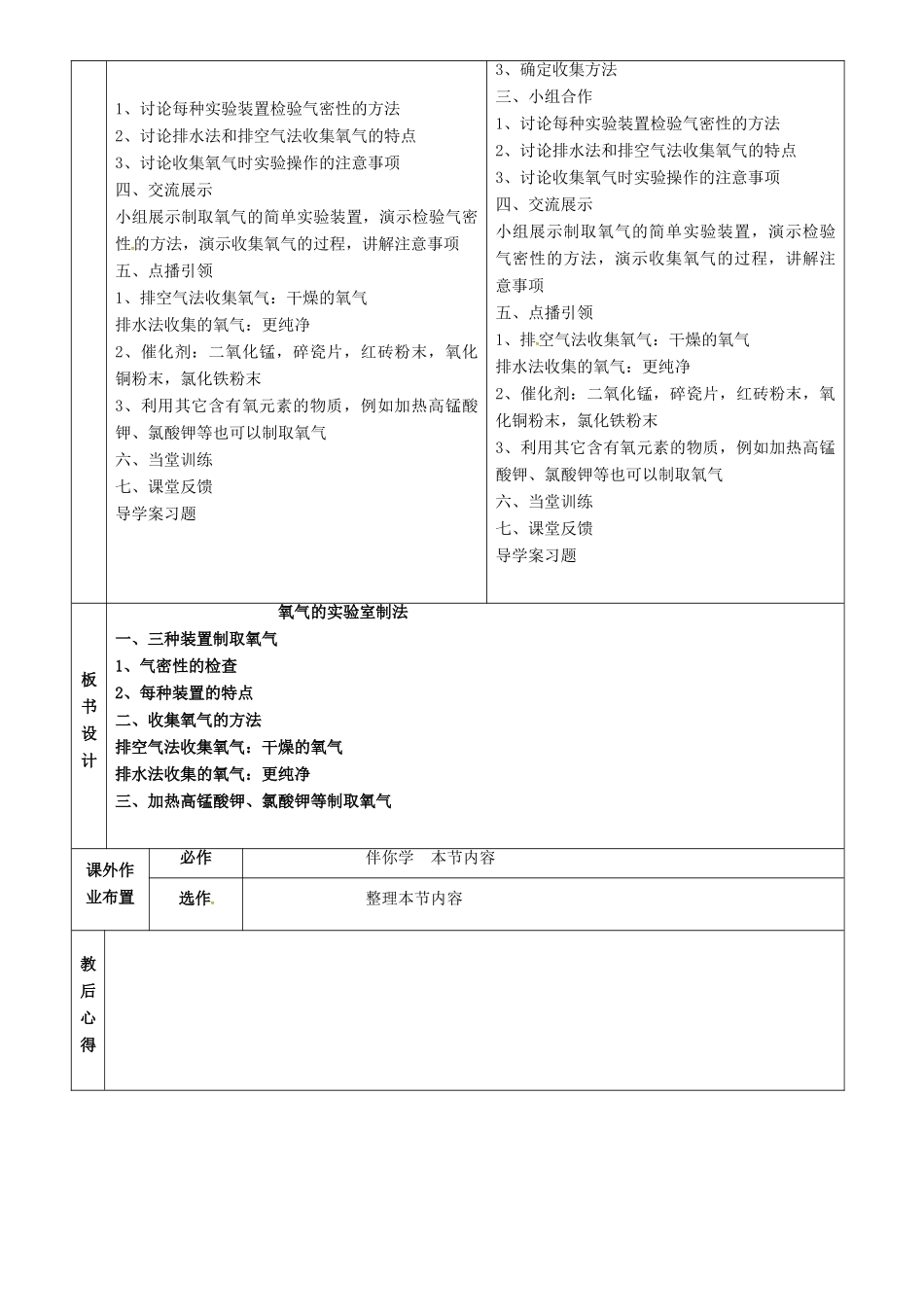 八年级化学全册 4.2《氧气》氧气的实验室制法教案2 （新版）鲁教版五四制-鲁教版五四制初中八年级全册化学教案_第2页