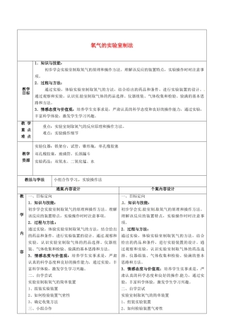八年级化学全册 4.2《氧气》氧气的实验室制法教案2 （新版）鲁教版五四制-鲁教版五四制初中八年级全册化学教案