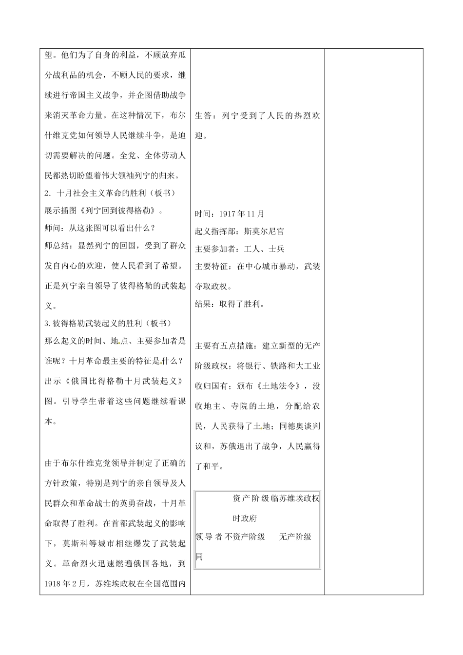 吉林省四平市第十七中学九年级历史下册《第1课 俄国十月革命》教学设计 新人教版_第3页