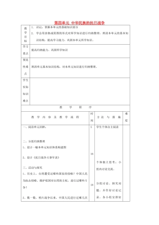 八年级历史上册《第四单元 中华民族的抗日战争》复习教案 岳麓版-岳麓版初中八年级上册历史教案