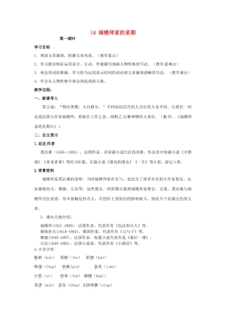 湖南省祁阳县浯溪镇第二中学七年级语文下册 14 福楼拜家的星期教学案 新人教版