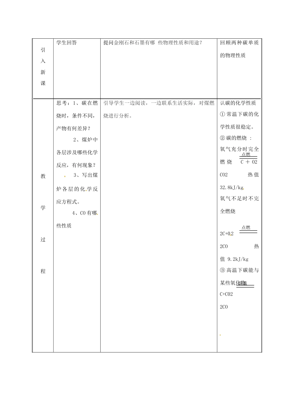 湖南省益阳市资阳区迎丰桥镇九年级化学上册 第五章 燃料 5.2 组成燃料的主要元素—碳（第2课时）教案 （新版）粤教版-（新版）粤教版初中九年级上册化学教案_第2页