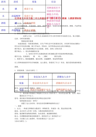 江苏省大丰市万盈二中九年级化学《第九单元》教案 人教新课标版