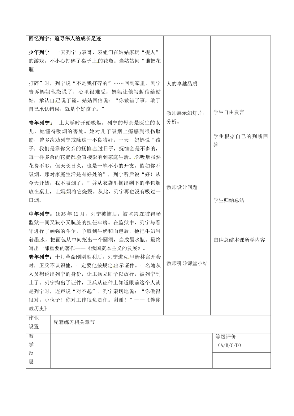 甘肃省酒泉市瓜州二中九年级历史下册《第5课 追忆列宁》教学案 北师大版_第2页