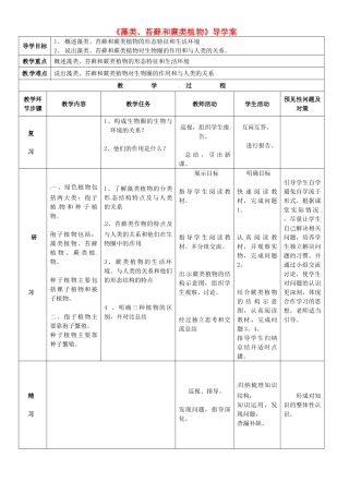 吉林省通化市七年级生物上册 第3单元 第1章 第1节 藻类、苔藓和蕨类植物导学案 （新版）新人教版-（新版）新人教版初中七年级上册生物学案