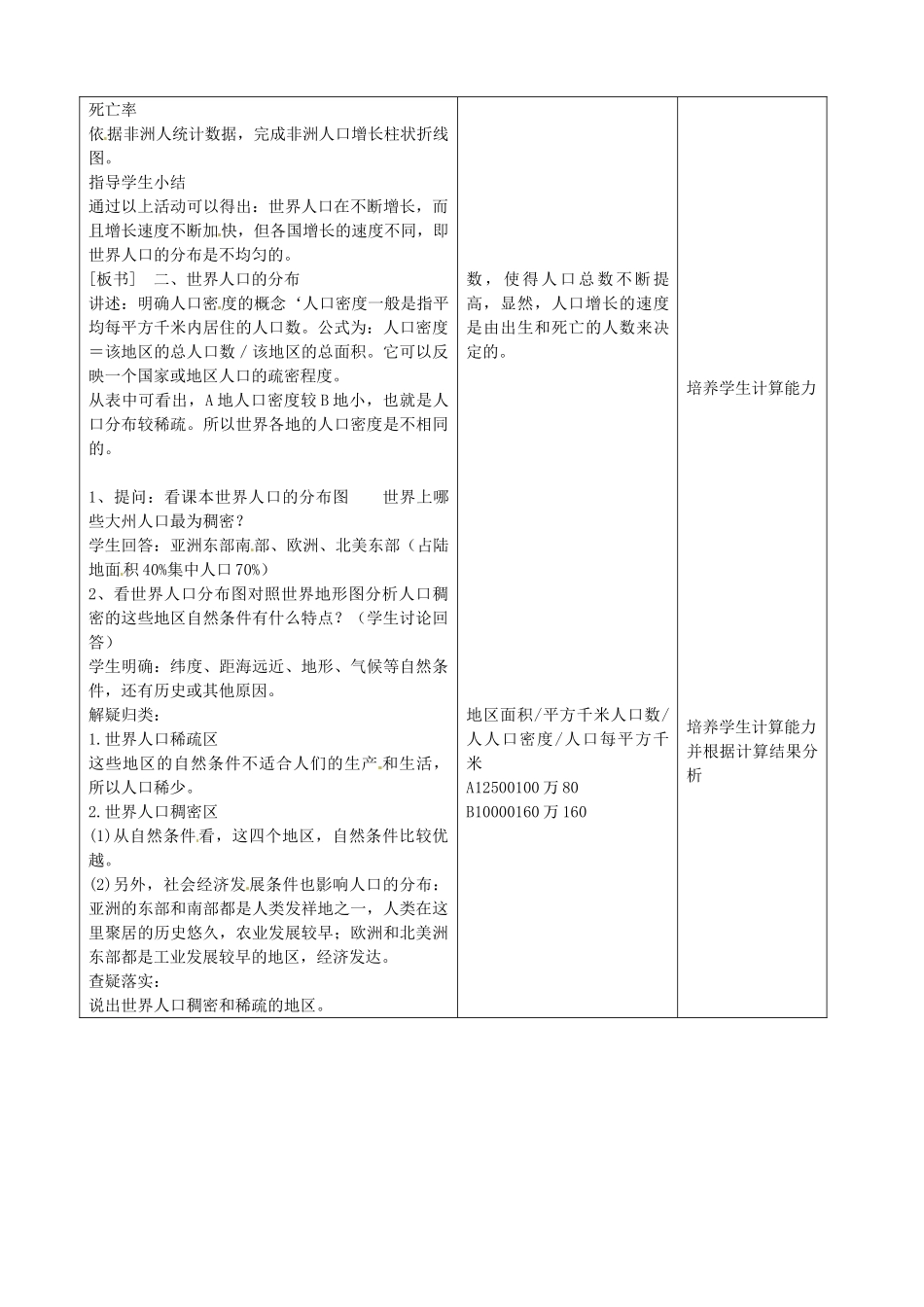 吉林省四平市第十七中学七年级地理上册 4.1 人口与人种（一）教案 新人教版_第2页
