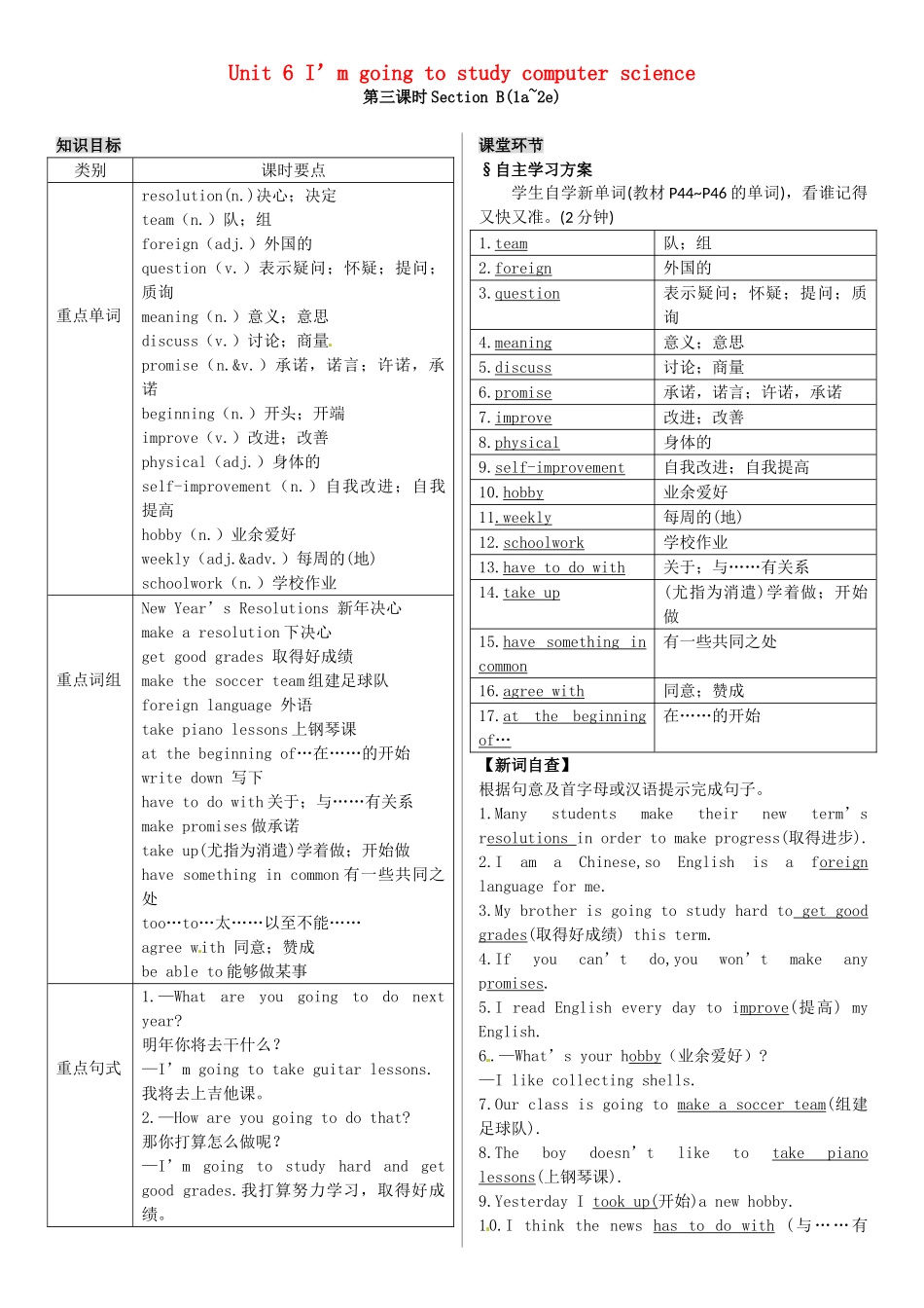 八年级英语上册 Unit 6 I’m going to study computer science（第3课时）导学案 （新版）人教新目标版-（新版）人教新目标版初中八年级上册英语学案_第1页