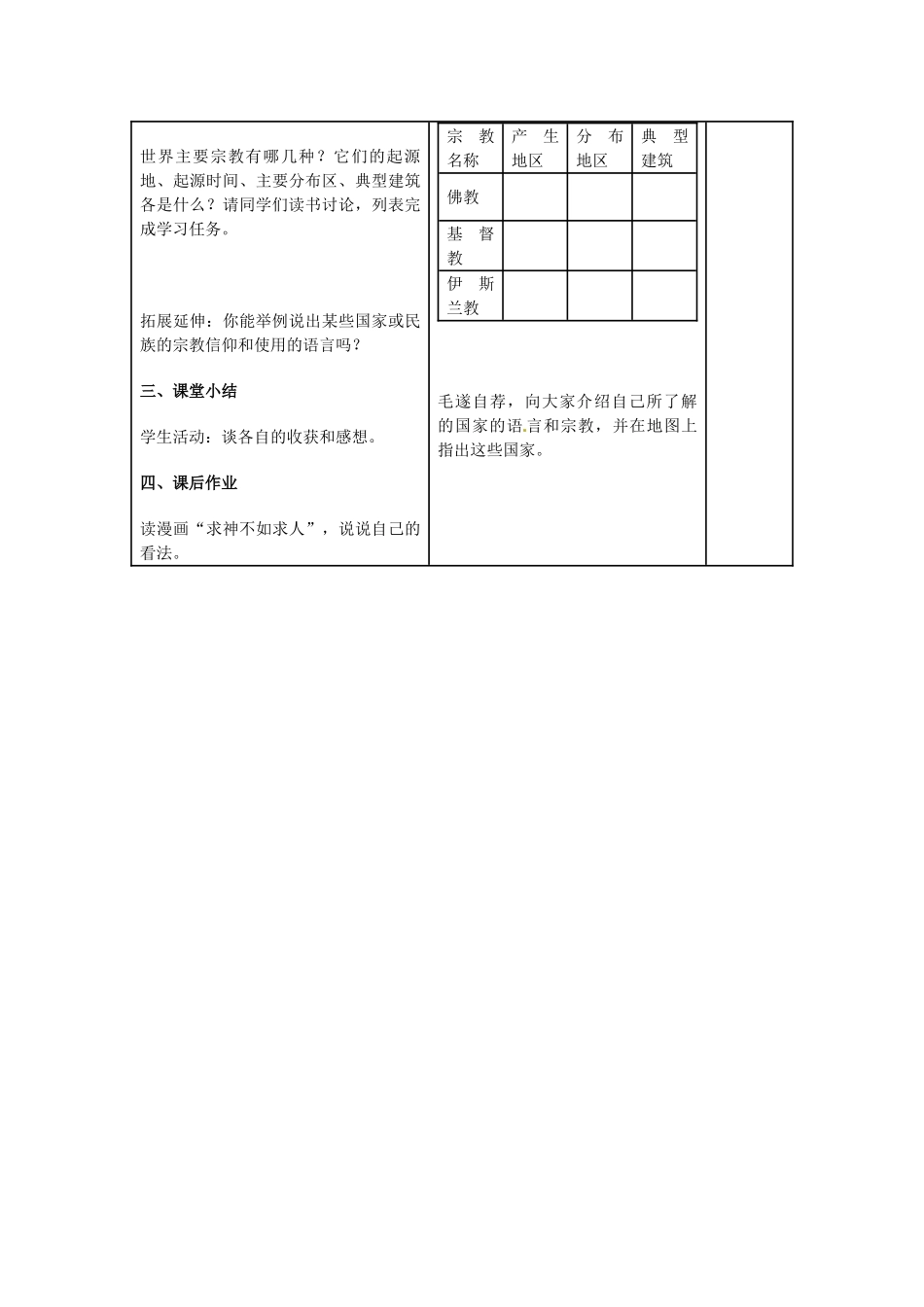广东省珠海十中七年级地理上册《4.2 世界的语言和宗教》教案 新人教版_第3页