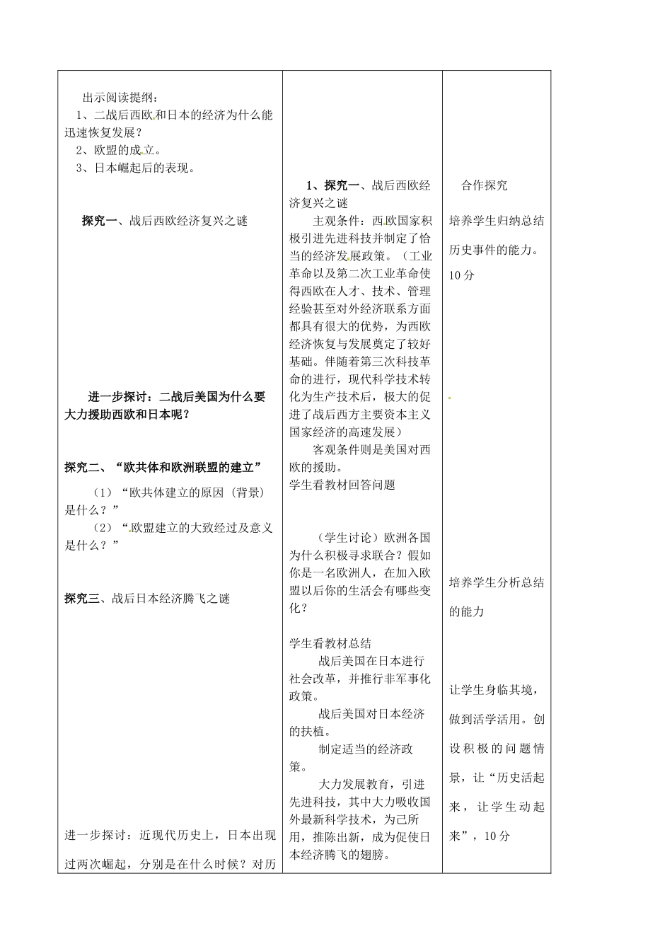 吉林省四平市第十七中学九年级历史下册《第9课 西欧和日本经济的发展》教学设计 新人教版_第2页