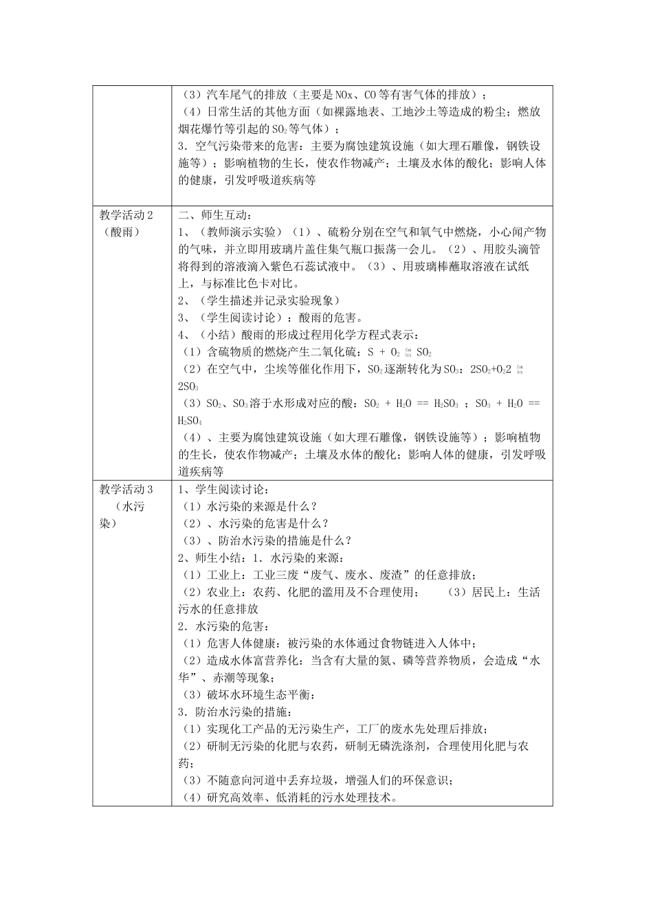 春九年级化学下册 13.3《化学与环境》教案 （新版）北京课改版-北京课改版初中九年级下册化学教案_第2页