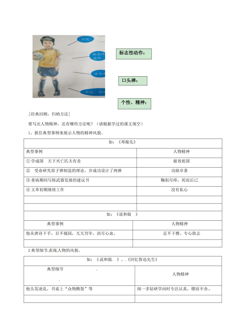 广东省河源市七年级语文下册 第一单元 写作《写出人物的精神》（第1课时）导学稿 新人教版-新人教版初中七年级下册语文学案_第2页