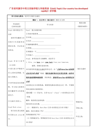 广东省河源市中英文实验学校九年级英语《Unit1 Topic1 Our country has developed rapidly》讲学稿