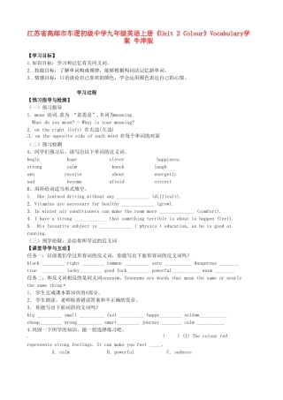 江苏省高邮市车逻初级中学九年级英语上册《Unit 2 Colour》Vocabulary学案 牛津版