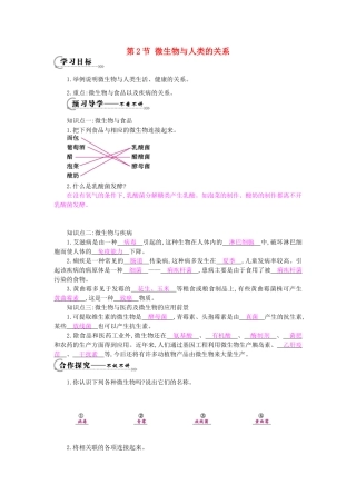 八年级生物上册 第18章 第2节《微生物与人类的关系》导学案 北师大版-北师大版初中八年级上册生物学案