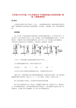 江苏省大丰市万盈二中九年级化学《气体的制备以及性质实验》教案 人教新课标版
