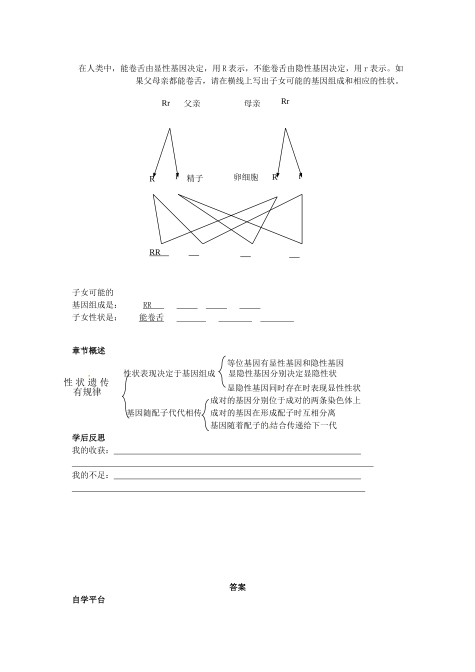 八年级生物上册 第20章 第3节 性状遗传有一定的规律性导学案 北师大版-北师大版初中八年级上册生物学案_第3页