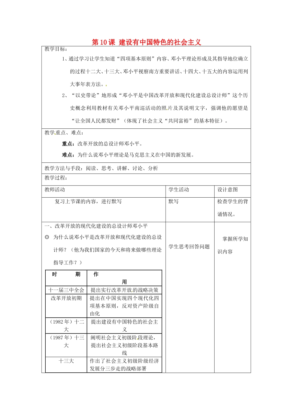 江苏省昆山市锦溪中学八年级历史下册 第10课 建设有中国特色的社会主义教案 新人教版_第1页