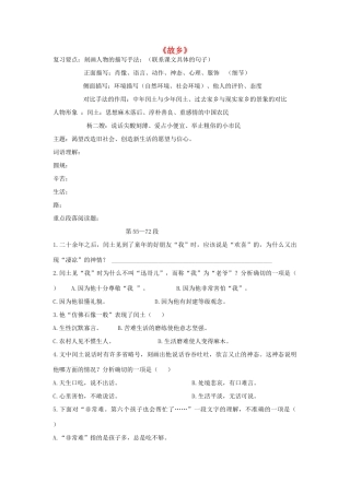 湖南省茶陵县潞水学校九年级语文下册《故乡》复习学案（无答案） 新人教版