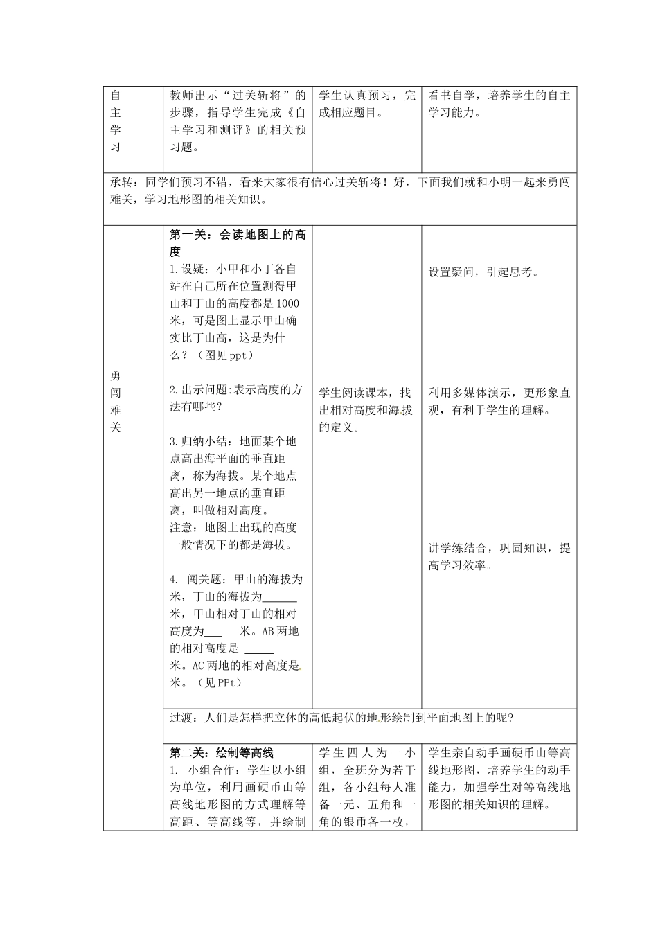 江苏省丹徒区世业实验学校七年级地理上册 第1章 第4节 地形图的判读（第1课时）教案 （新版）新人教版_第2页