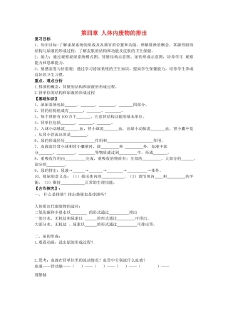 八年级生物下册 尿液的形成与排出复习学案（无答案）济南版