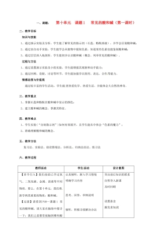 湖南省广益实验中学九年级化学《常见的酸和碱》（一）教案