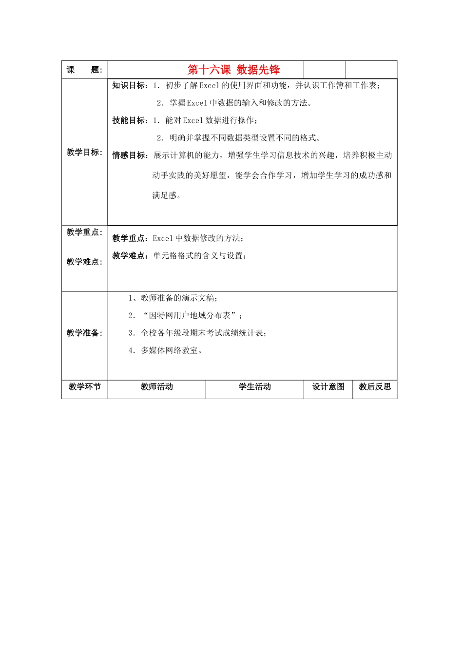 八年级信息技术下册 第16课 数据先锋教案_第1页