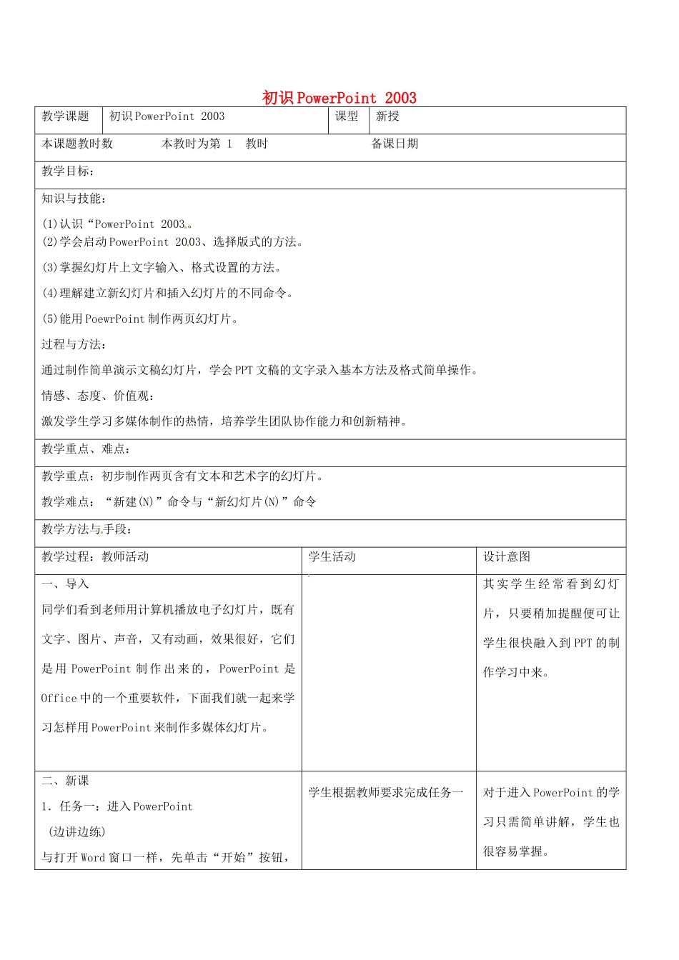 八年级信息技术上册 5 初识PPT2003教案1 苏教版-苏教版初中八年级上册信息技术教案_第1页