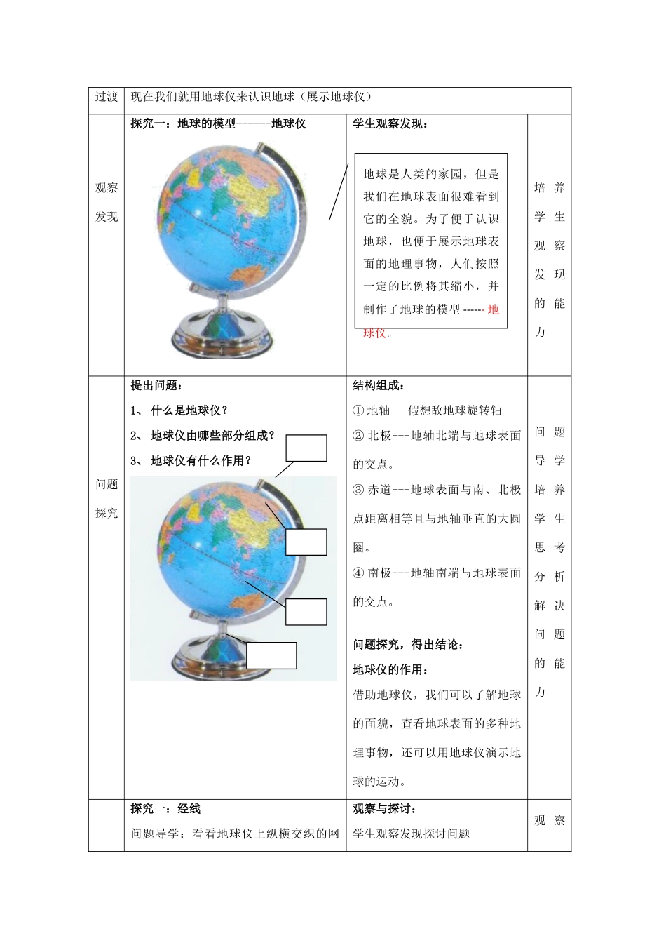 （水滴系列）七年级地理上册 1.2 地球仪和经纬网（第1课时）教案 （新版）商务星球版-（新版）商务星球版初中七年级上册地理教案_第2页