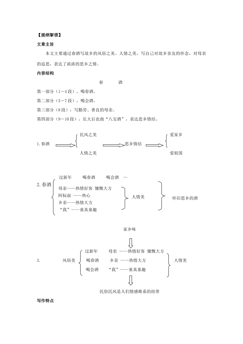 八年级语文下册 第四单元19课《春酒》 （学案） 人教新课标版_第2页