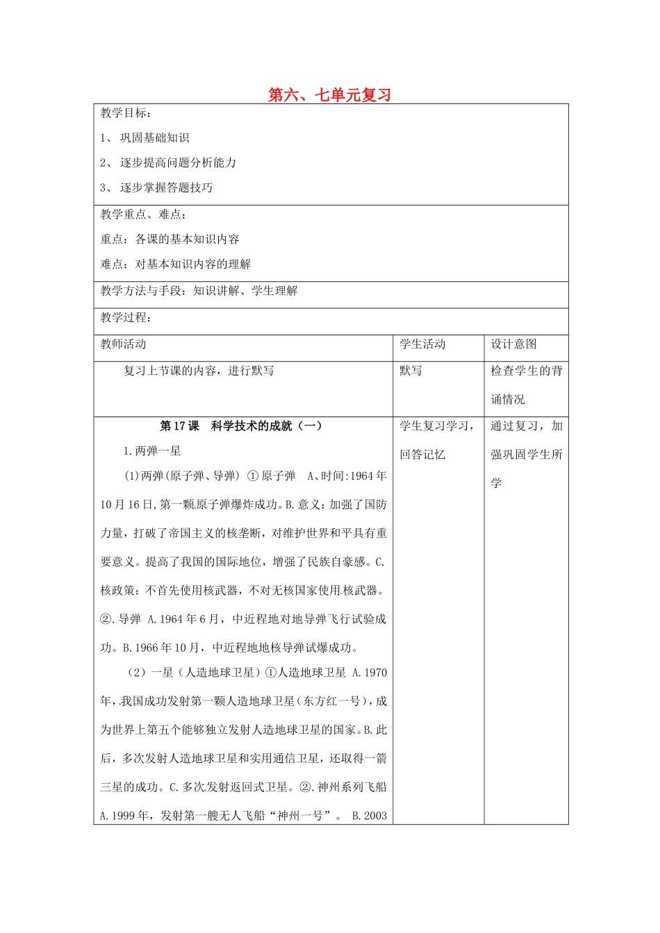 江苏省昆山市锦溪中学八年级历史下册 第6-7单元复习教案1 新人教版_第1页