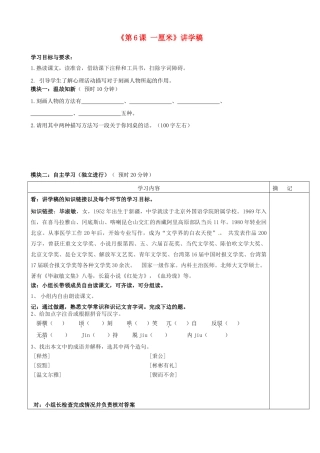 广东省河源市中英文实验学校九年级语文上册《第6课 一厘米》讲学稿 语文版