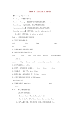 八年级英语上册 Unit 6  Section A 1a-2c学案设计及练习题 人教新目标版