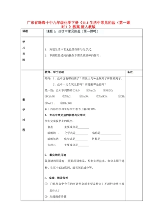 广东省珠海十中九年级化学下册《11.1 生活中常见的盐（第一课时）》教案 新人教版