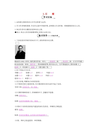 八年级语文下册 第3课 石榴导学案 苏教版-苏教版初中八年级下册语文学案