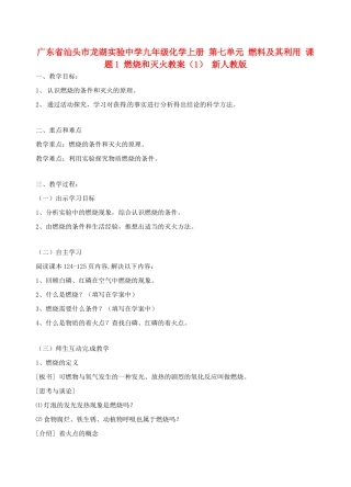 广东省汕头市龙湖实验中学九年级化学上册 第七单元 燃料及其利用 课题1 燃烧和灭火教案（1） 新人教版