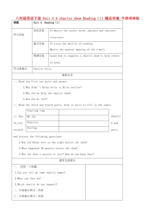 八年级英语下册 Unit 4 A charity show Reading（1）精品学案 牛津译林版